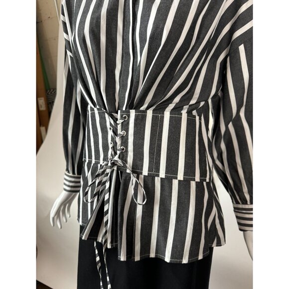 Striped Button-Up Shirt With Corset Detail By Free Generation - Large - Picture 13 of 16